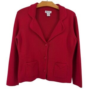 Hampshire Studio Cardigan Women Petite PM Red Knit Button Pockets Cotton Blend